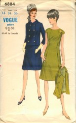 6884 VOGUE 60S A-LINE SS DRESS, 2 BRSTD JACKET PATTERN 14 34